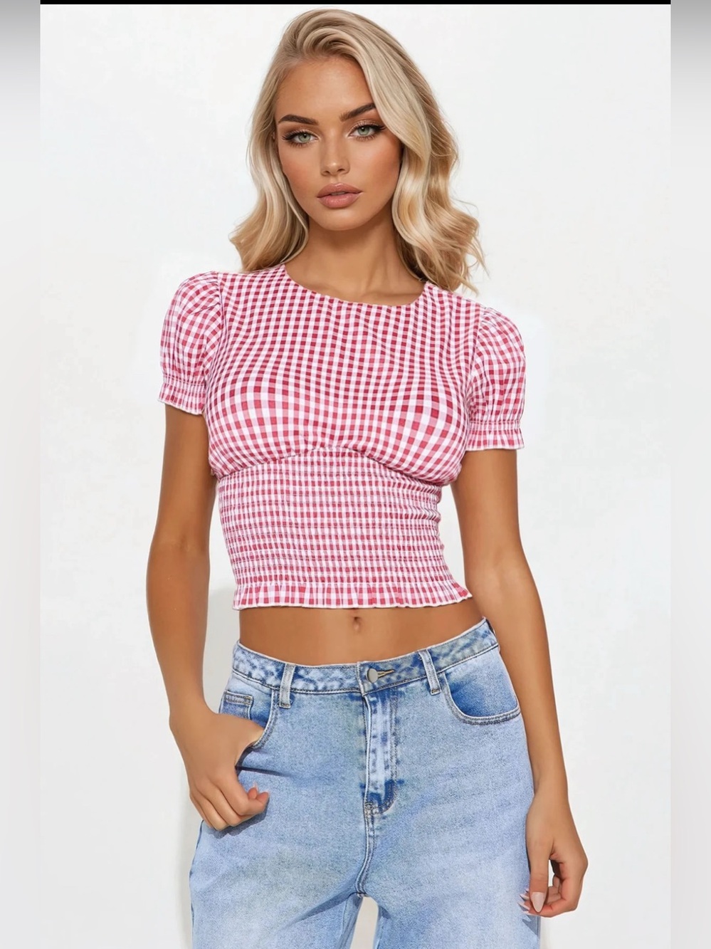 Fashion Nova “Down The Park” smocked gingham top